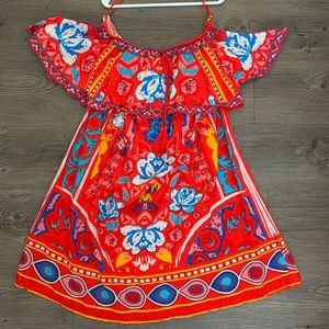 Vibrant red off the shoulder dress